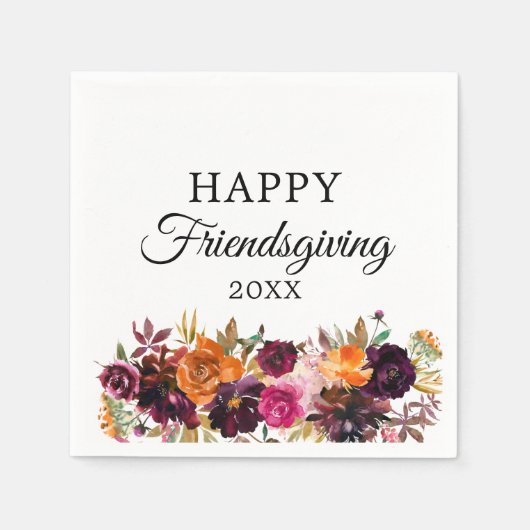 Serviette En Papier Automne Boho Aquarelle Floral Friendsgiving (Devant)