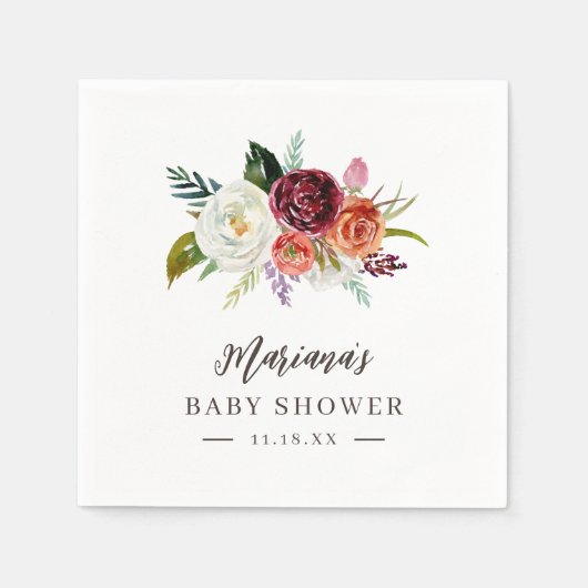 Serviette En Papier Automne Boho Blooms Baby shower personnalisé (Devant)