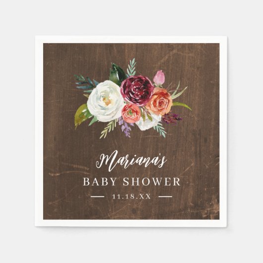 Serviette En Papier Automne Boho Blooms Baby shower personnalisé (Devant)