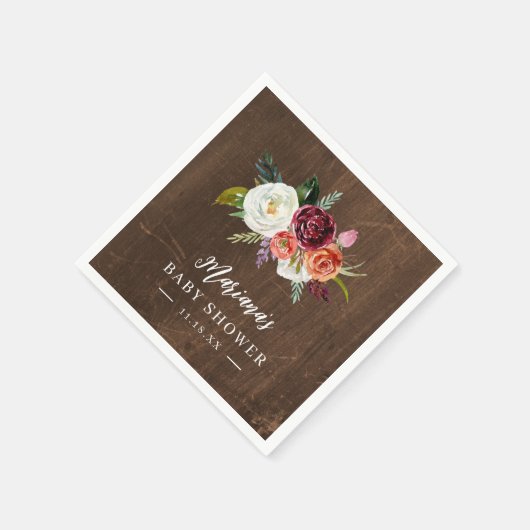 Serviette En Papier Automne Boho Blooms Baby shower personnalisé (Coin)