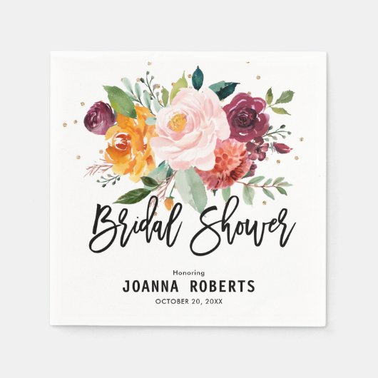 Serviette En Papier Automne Bourgogne Brousse Floral Fleur Fête des ma (Devant)