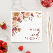 Serviette En Papier Automne Bourgogne Brown Floral Mariage (En situation)