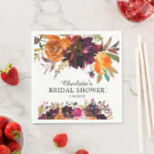 Serviette En Papier Automne Burgundy & Fleurs Orange Mariage (En situation)