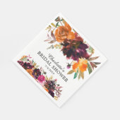 Serviette En Papier Automne Burgundy & Fleurs Orange Mariage (Coin)