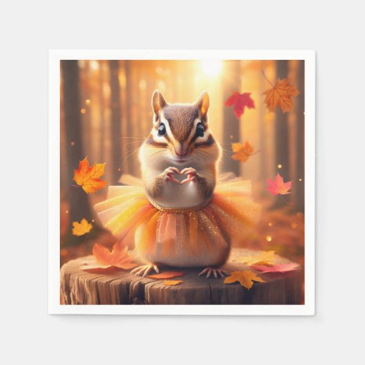 Serviette En Papier Automne Chipmunk Avec Tutu et Coeur (Devant)