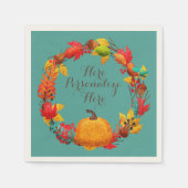 Serviette En Papier Automne citrouille automne feuille wreath turquois (Devant)