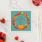 Serviette En Papier Automne citrouille automne feuille wreath turquois (En situation)