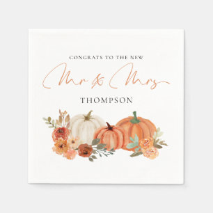 Serviette En Papier Automne Citrouille Florals Félicitations M. Mme Ma