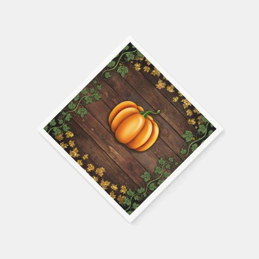 Serviette En Papier Automne Citrouille Rustic Green Gold Ivy Automne P (Coin)