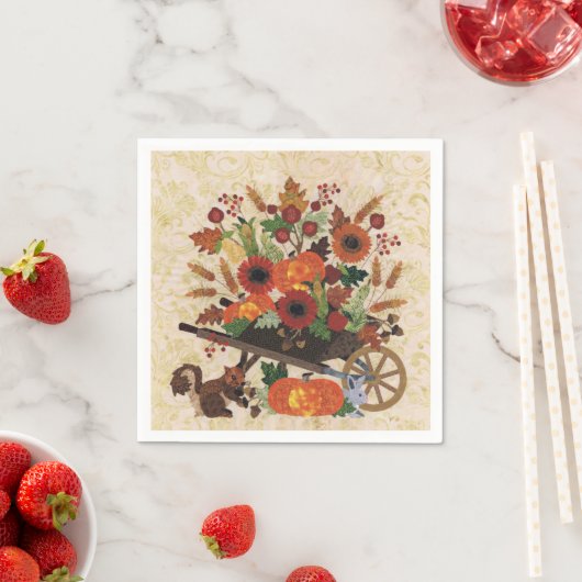 Serviette En Papier Automne Écureuil Rustique Élégant Papier Floral (En situation)