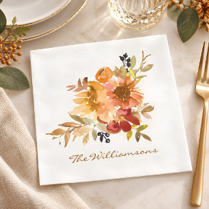 Serviette En Papier Automne élégant aquarelle florale personnalisée