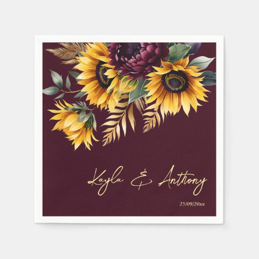 Serviette En Papier Automne été mariage bordeaux modèle (Devant)