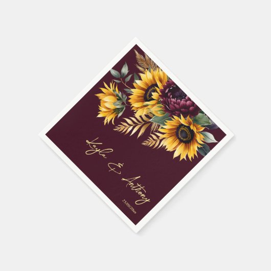 Serviette En Papier Automne été mariage bordeaux modèle (Coin)