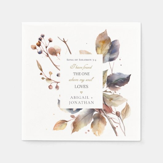 Serviette En Papier Automne Feuilles Aquarelle Christian Bible Mariage (Devant)