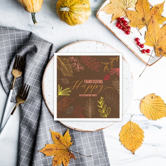Serviette En Papier Automne Feuilles Branches et Berries Thanksgiving