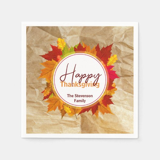 Serviette En Papier Automne Feuilles d'érable sur papier Texture Thank (Devant)