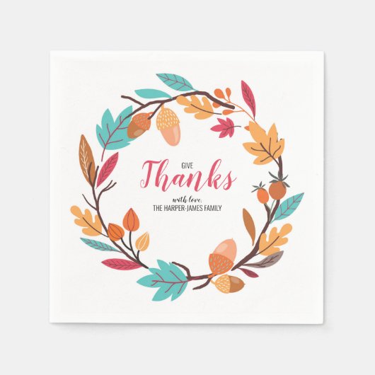 Serviette En Papier Automne Feuilles Et Noix D'Automne Dîner D'Action  (Devant)