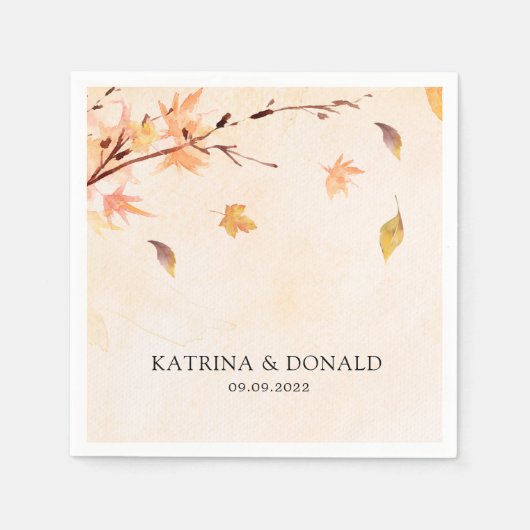 Serviette En Papier Automne Feuilles tomber dans l'amour Mariage (Devant)