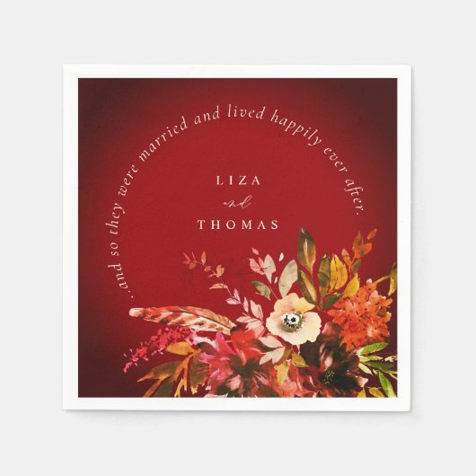 Serviette En Papier Automne Floral Automne Rouge Heureux Jamais Après (Devant)