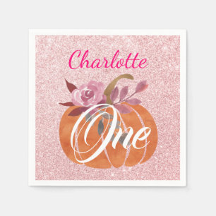 Serviette En Papier Automne Floral Citrouille 1er Anniversaire Rose Or