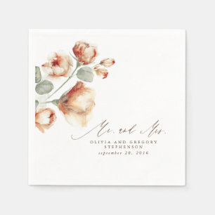 Serviette En Papier Automne Floral Élégant M. et Mme Mariage