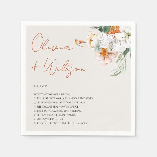 Serviette En Papier Automne Floral Mariage Fun Faits Sur Les Nouveaux (Devant)