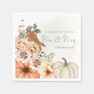 Serviette En Papier Automne Florals Aquarelle Félicitations M. Mme Mar