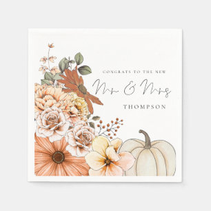 Serviette En Papier Automne Florals Citrouilles Félicats M. Mme Mariag