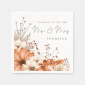 Serviette En Papier Automne Florals Félicitations M. Mme Nom Mariage N (Devant)