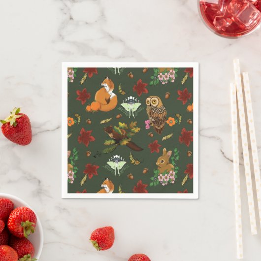 Serviette En Papier Automne Forêt forestière Animaux verts (En situation)