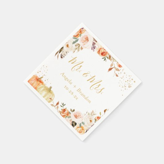 Serviette En Papier Automne Gold Floral M. et Mme Mariage Napkins (Coin)