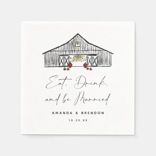 Serviette En Papier Automne Grange Citrouille Mariage Quote papier Nap (Devant)