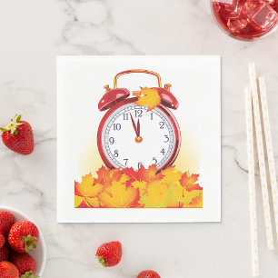 Serviette En Papier Automne Heure Changer Feuilles Automne Et Horloge 