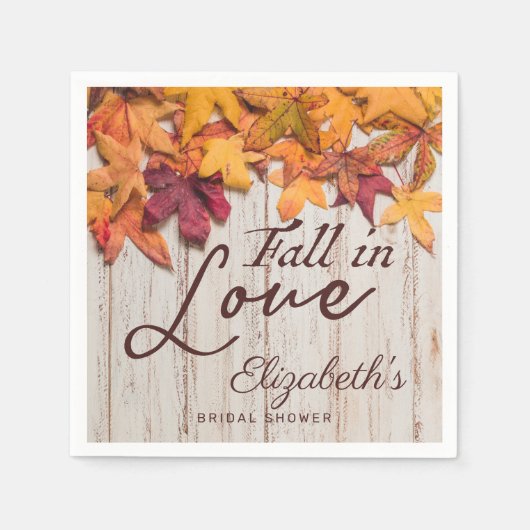 Serviette En Papier Automne Love Bois rustique Feuilles d'automne Fête (Devant)