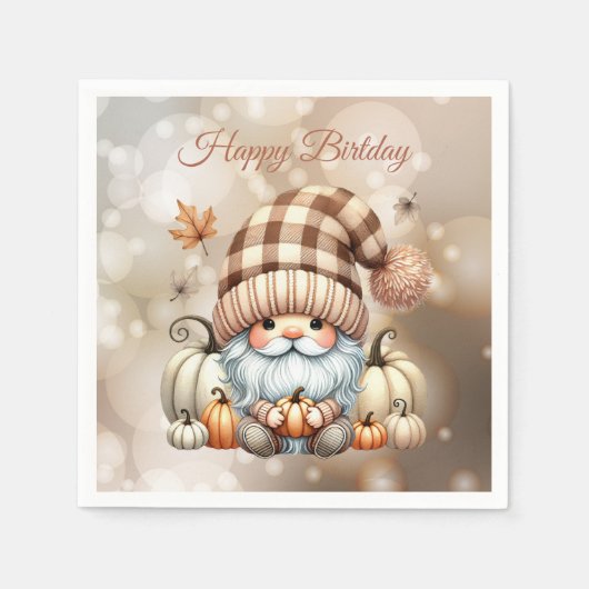 Serviette En Papier Automne mignon Gnome Feuilles d'automne Anniversai (Devant)