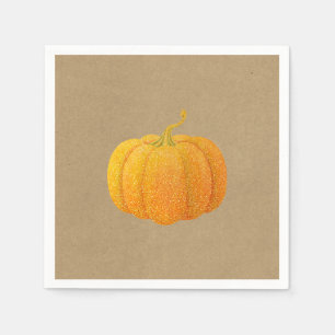 Serviette En Papier Automne Orange Pailleté Paillettes Citrouille Kraf