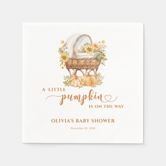 Serviette En Papier Automne Petit Citrouille Baby shower neutre (Devant)