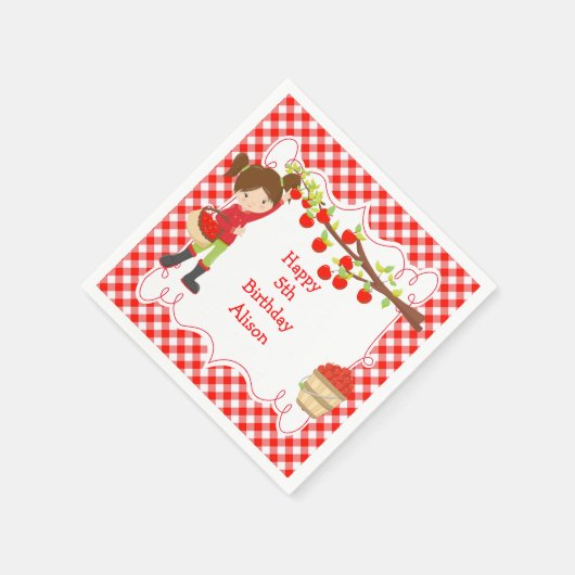 Serviette En Papier Automne Pomme ramassage Brunette fête d'anniversai (Coin)