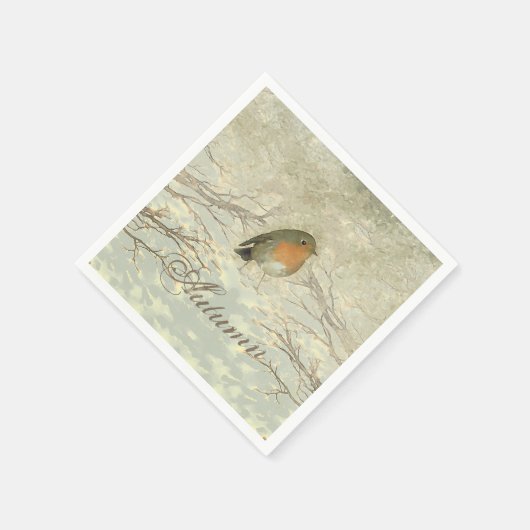 Serviette En Papier AUTOMNE ROBIN Branches automnales (Coin)