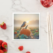 Serviette En Papier Automne Robin chantant sur un Citrouille (En situation)
