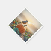 Serviette En Papier Automne Robin chantant sur un Citrouille (Coin)