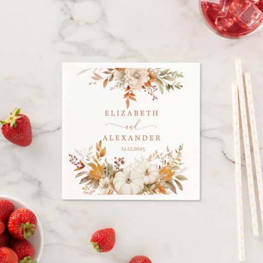 Serviette En Papier Automne Russe moderne Mariage en terre cuite (En situation)