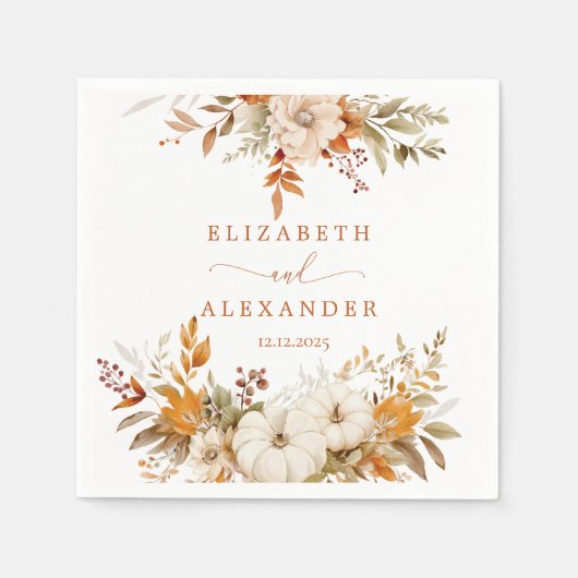 Serviette En Papier Automne Russe moderne Mariage en terre cuite (Devant)