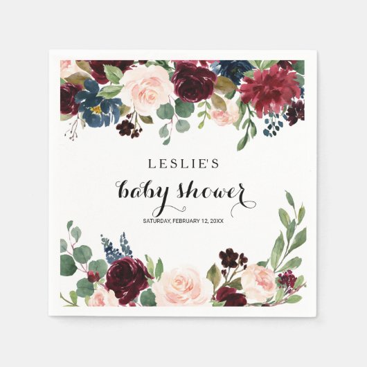 Serviette En Papier Automne Rustique Éblouissant Baby shower Bourgogne (Devant)