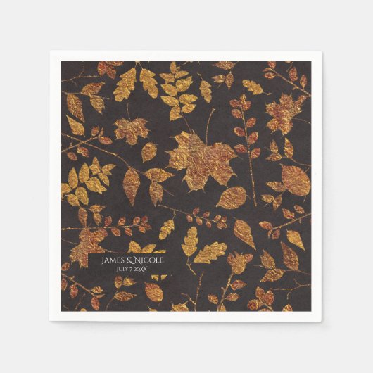 Serviette En Papier Automne Rustique Golden Feuilles Élégant mariage (Devant)