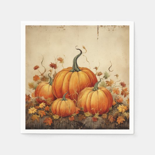 Serviette En Papier Automne Rustique Orange Citrouille (Devant)