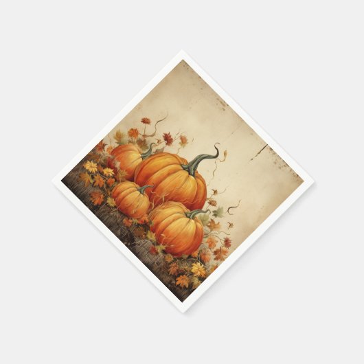 Serviette En Papier Automne Rustique Orange Citrouille (Coin)