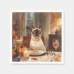 Serviette En Papier Automne Siamese Chat Hostals au dîner Thanksgiving