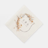 Serviette En Papier Automne Terracotta Floral Crest Monogramme Mariage (Coin)
