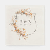 Serviette En Papier Automne Terracotta Floral Crest Monogramme Mariage (Devant)